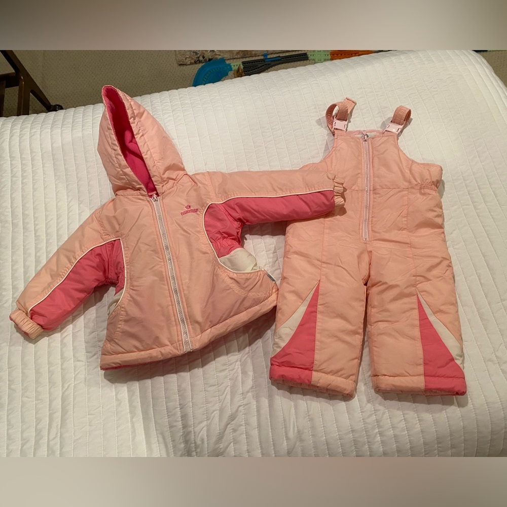 VTG 90s Osh Kosh Ski Jacket Snow Bib Snowsuit Outfit Set 18 Months Pink